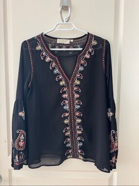 Love Sam Black Embroidered V-Neck Boho Top